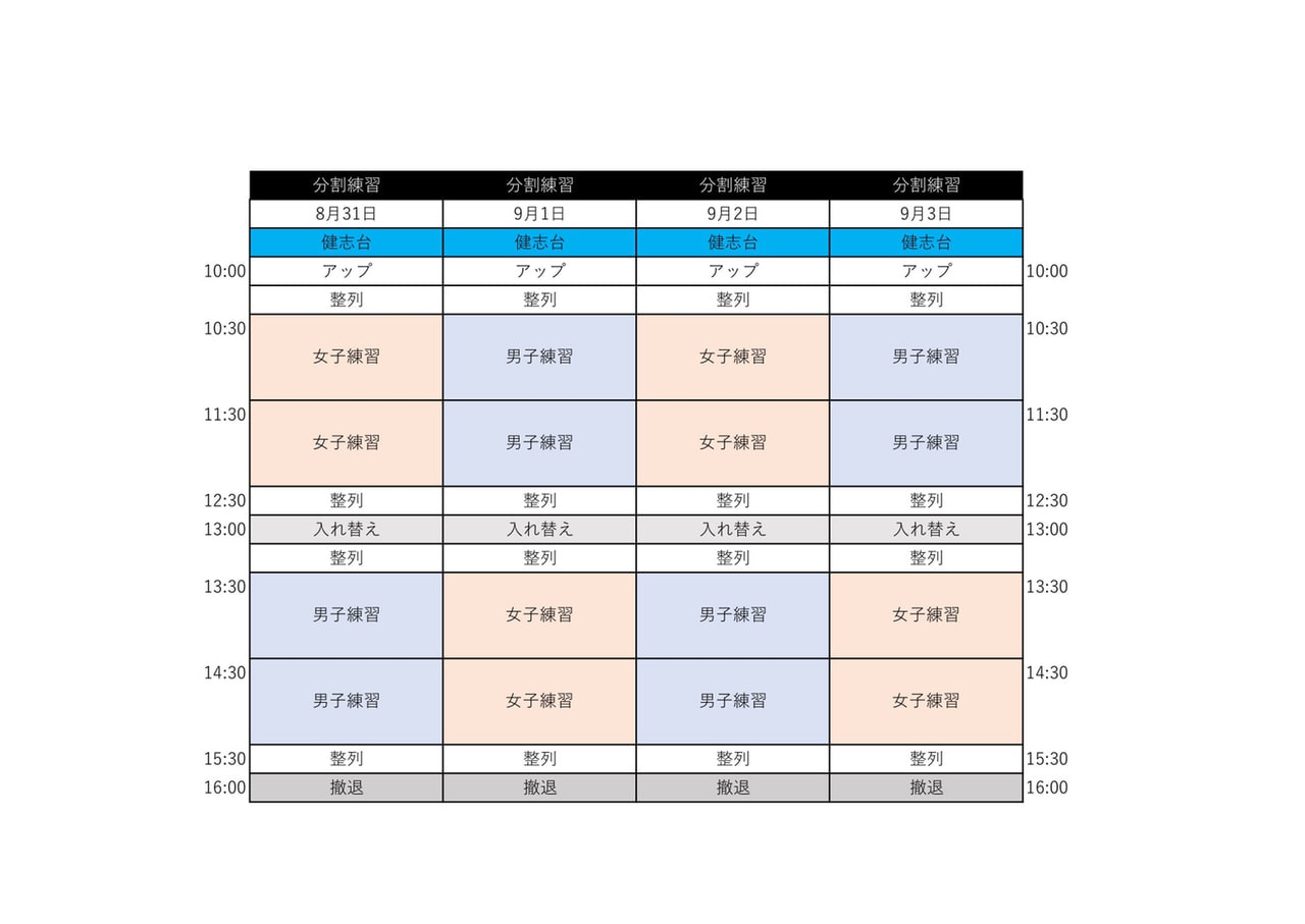 夏季集中練習について