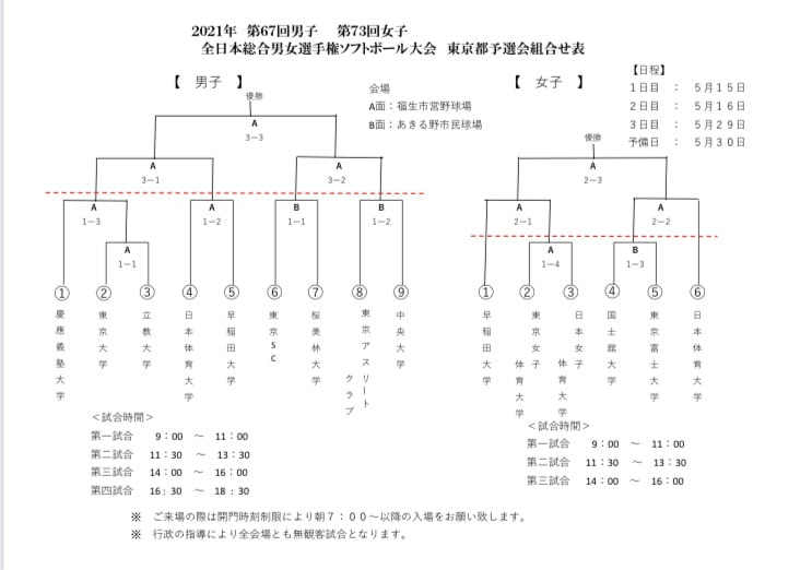 【女子】第73回女子全日本総合選手権大会東京都予選会　詳細につきまして