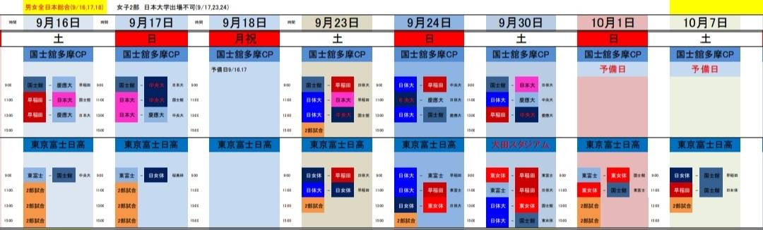 【女子】第55回秋季リーグ戦 組み合わせ