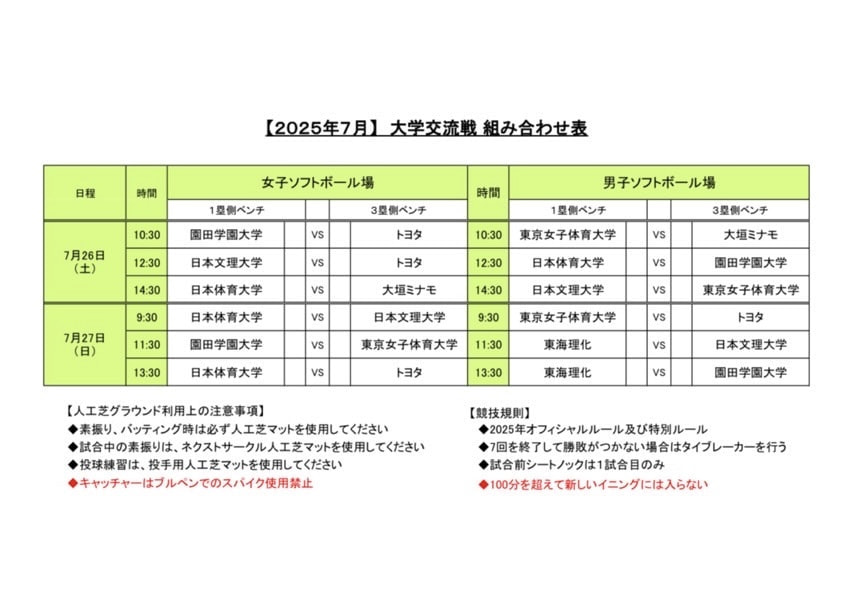 【女子】2025 大学交流戦 組み合わせ
