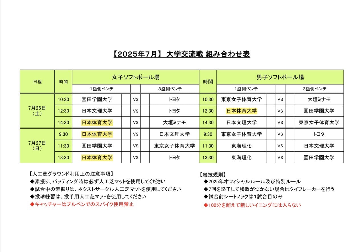 【女子】2025 大学交流戦 組み合わせ